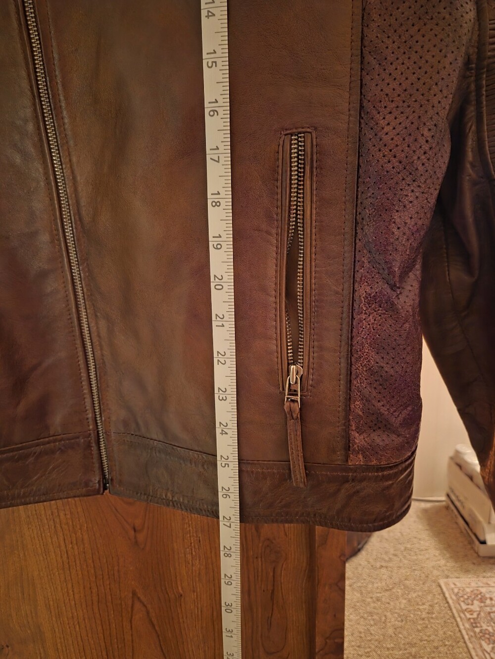 Men's Brown Leather Motorcycle Jacket - Classic Biker Style - Picture 13 of 13